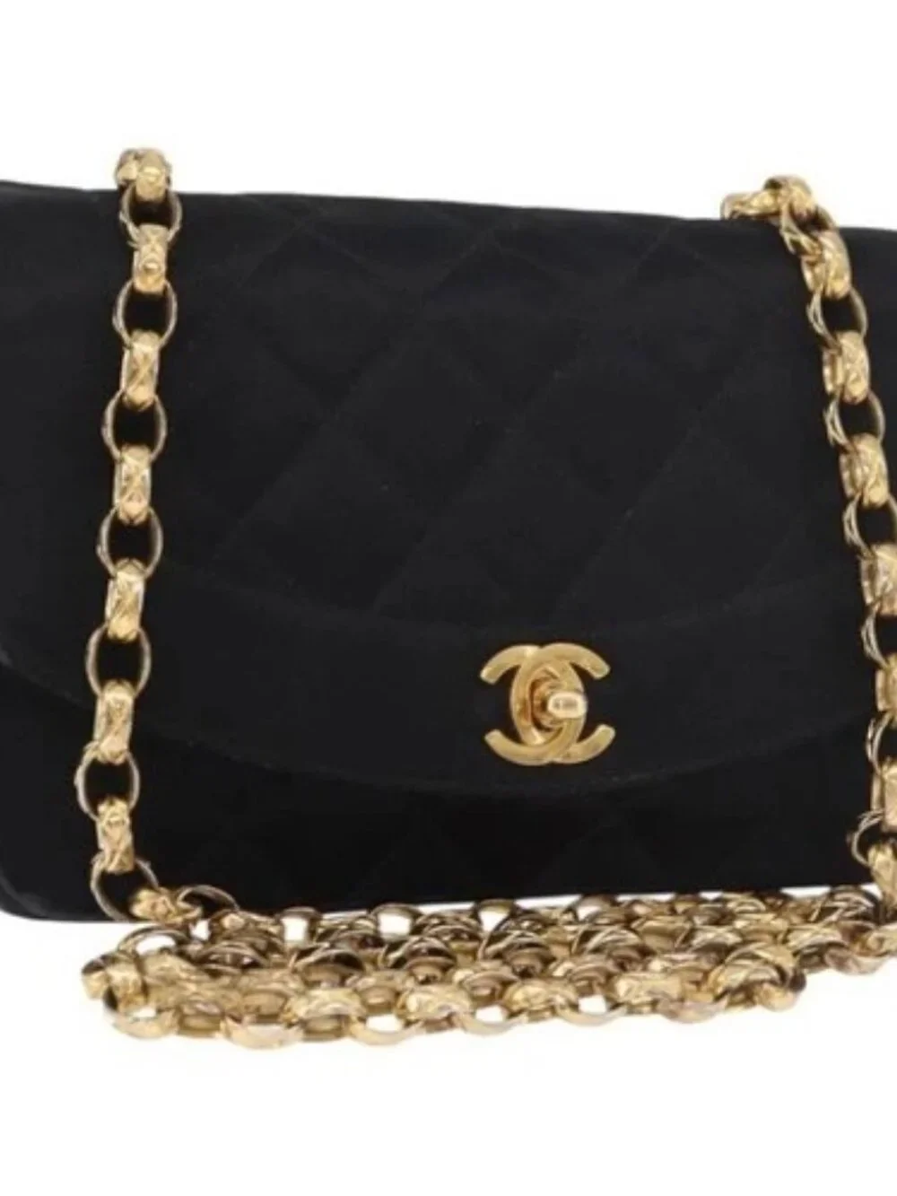 CHANEL Matelasse Chain Shoulder Bag Satin Black Gold CC Auth 187299V